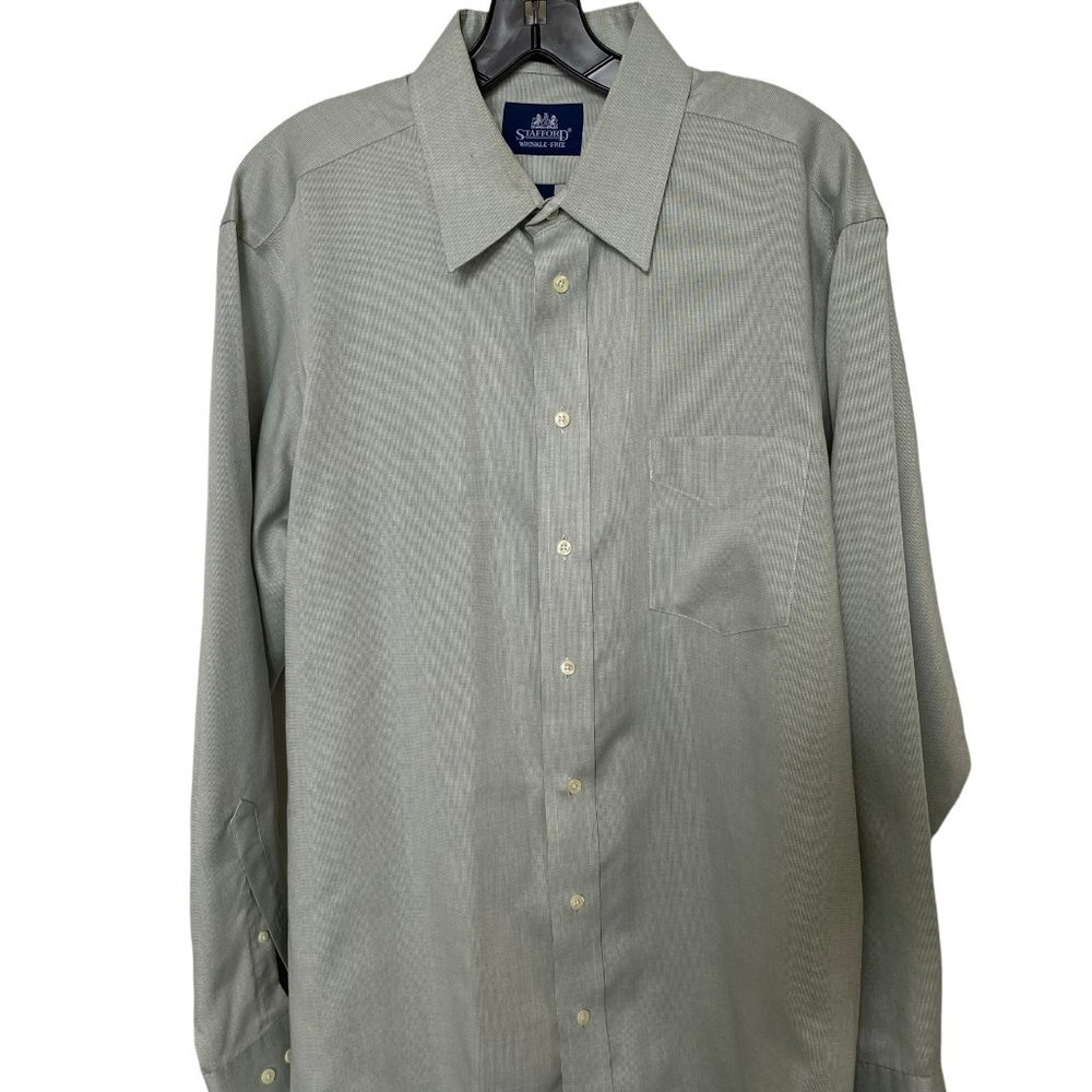 Stafford Mens Wrinkle-Free Long Sleeve Green Dress Shirt 34/35 Professional Ofc.